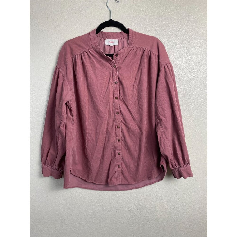 Xirena Corduroy‎ Womens Button Up Long Sleeve Top size Small Dusty Rose Cotton